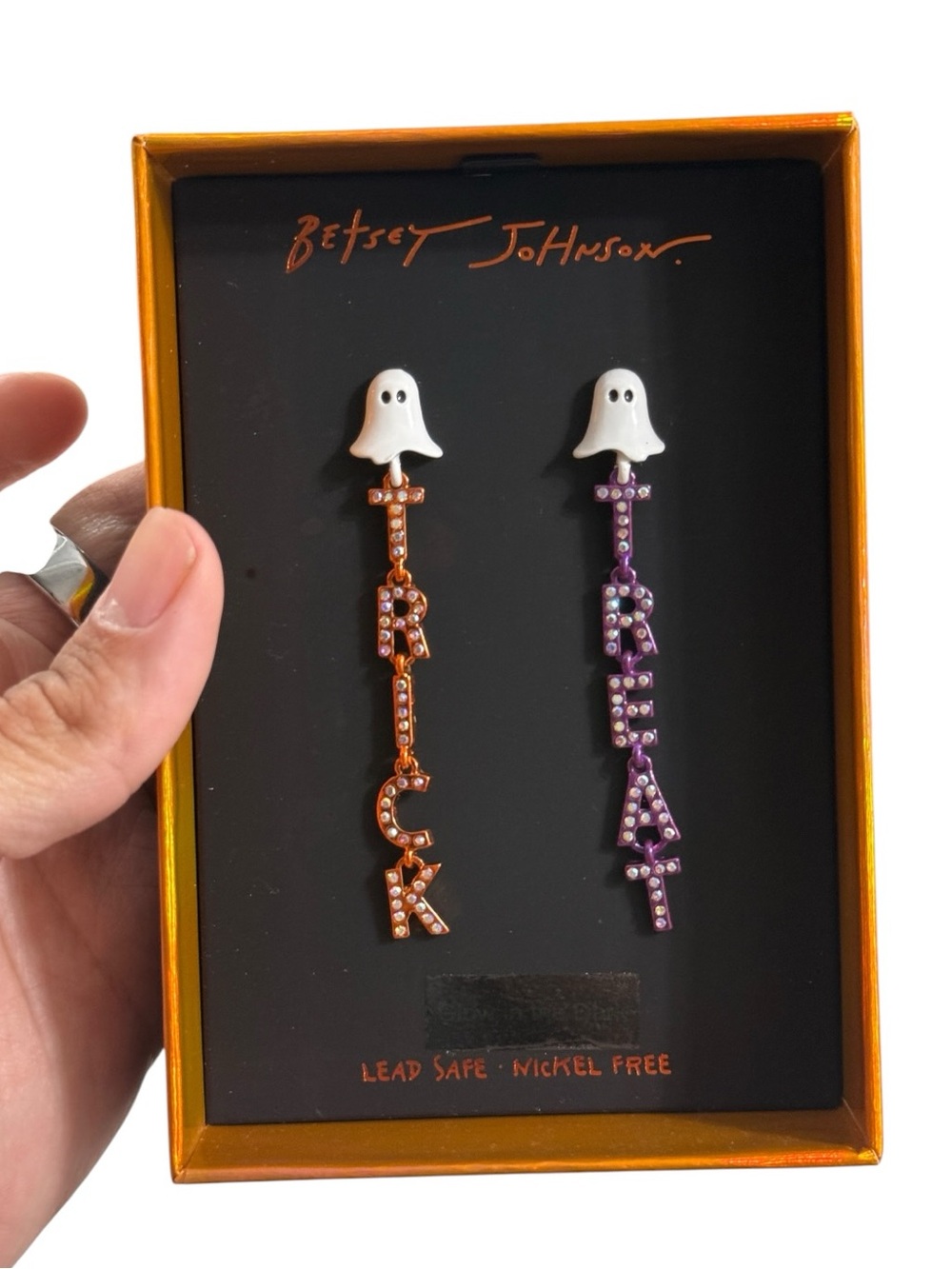 Betsey Johnson Women's Faux Stone Halloween Ghost Trick or Treat Linear Earrings